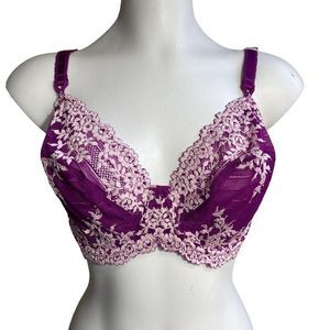 Wacoal Purple and White Embrace Lace® Unlined Underwire Bra Size 36DD